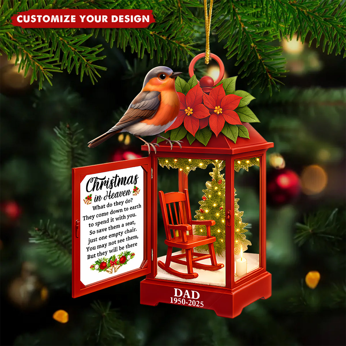 Christmas In Heaven Memorial Bird - Personalized Custom Lantern Shaped Acrylic Ornament