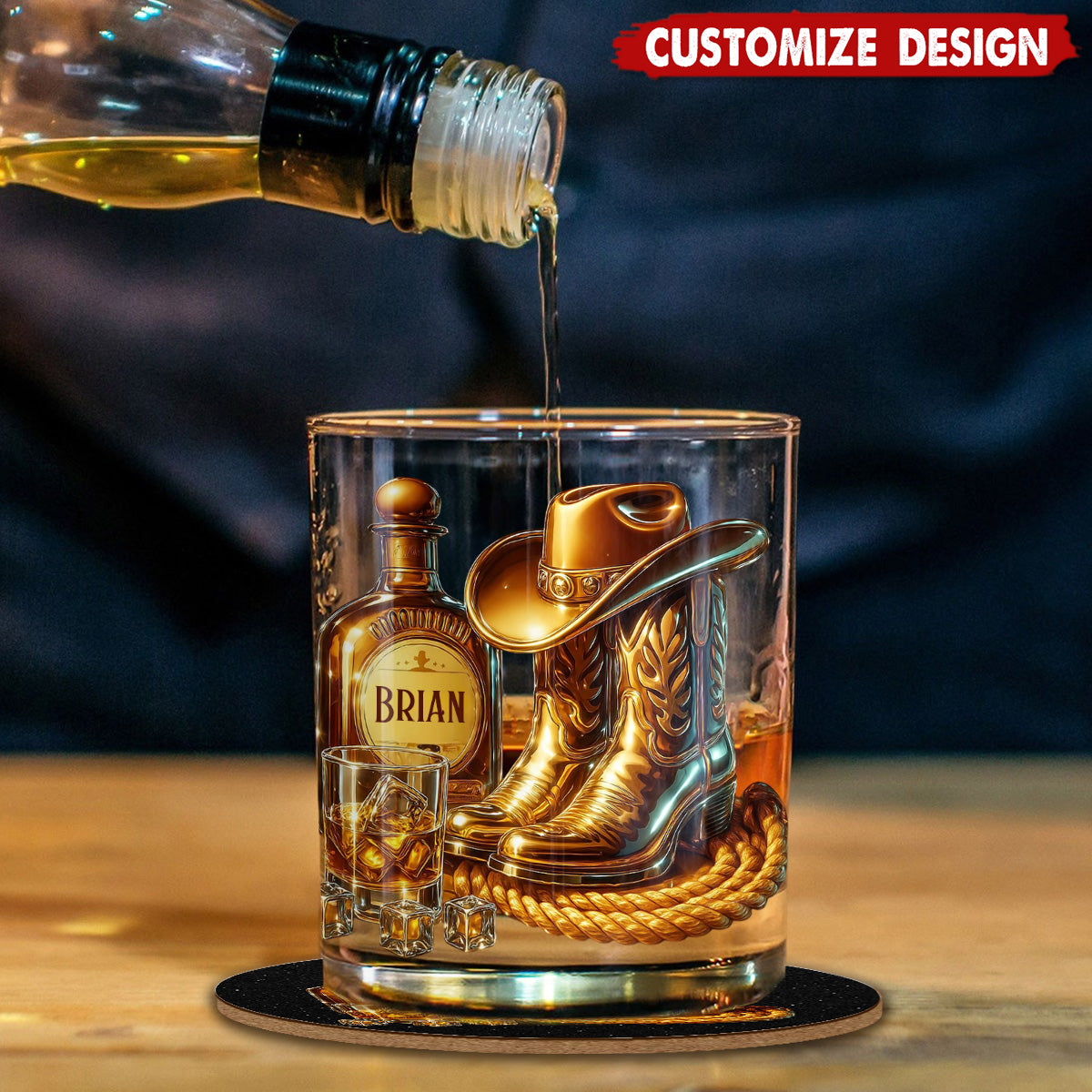 Cowboy Boots Hat - Personalized Whisky Whiskey Glass