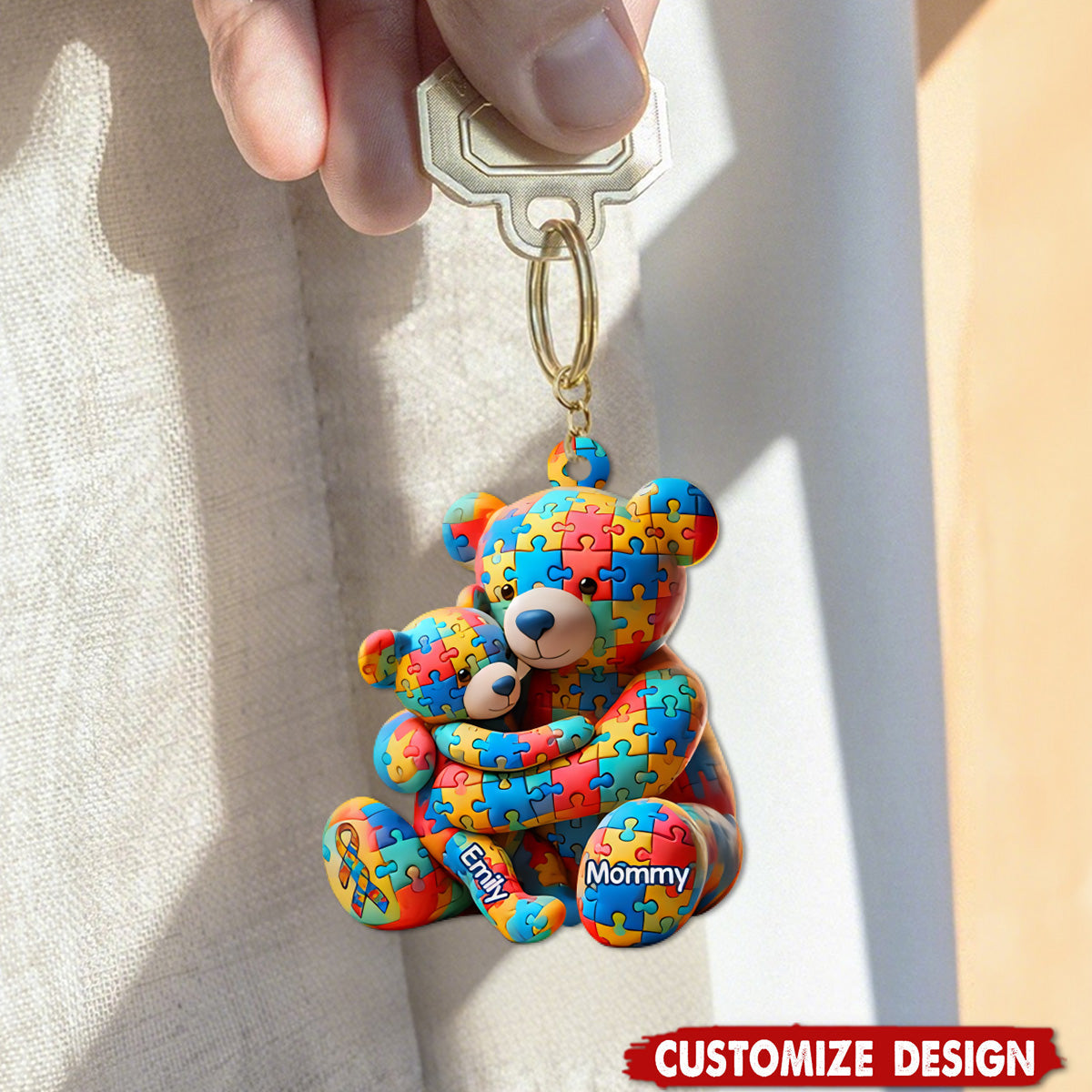 Personalized Gifts For Autism Keychain Bear Mother and Kid