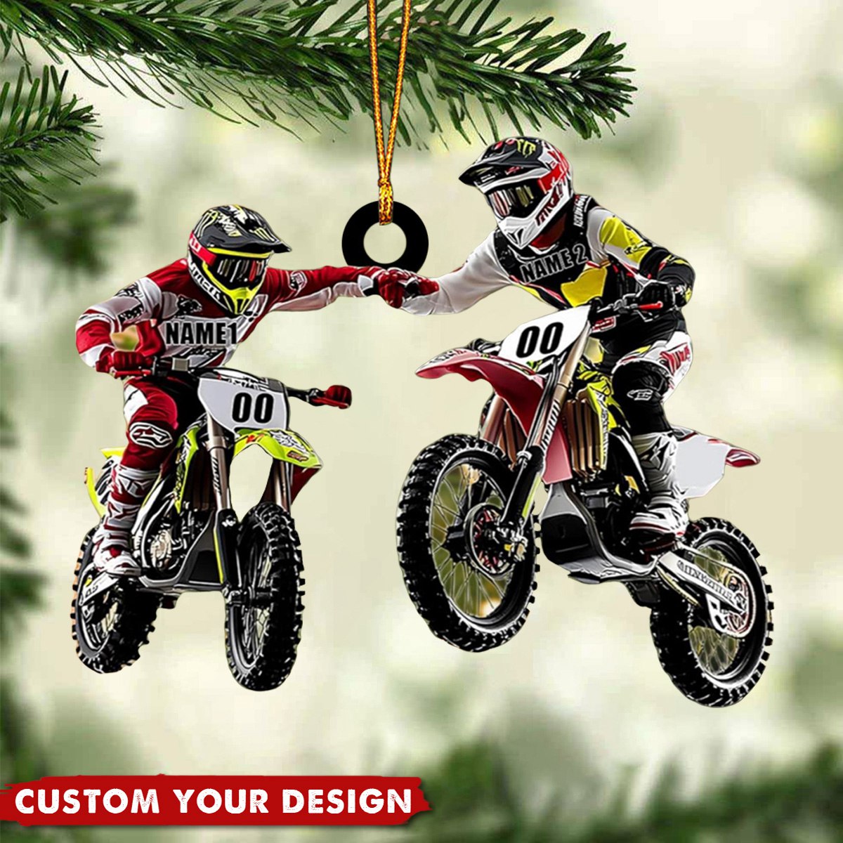 Personalized Motocross Racer Buddies/Friends/Dad&]Kid Ornaments Gift for Biker Lover