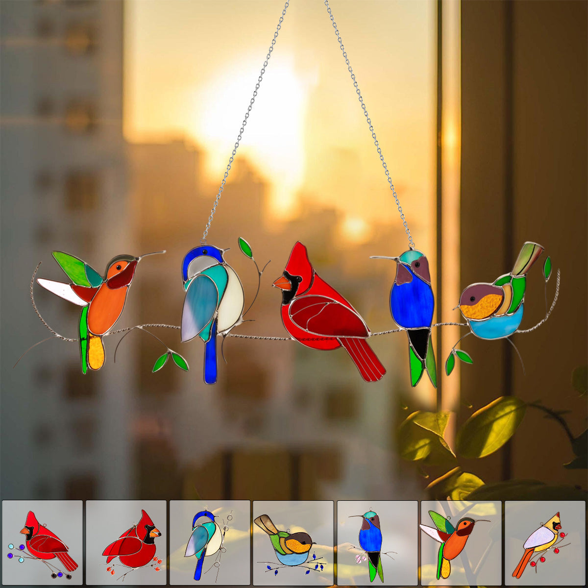 Stained Glass Humming Birds Suncatcher - Gift For Bird Lovers