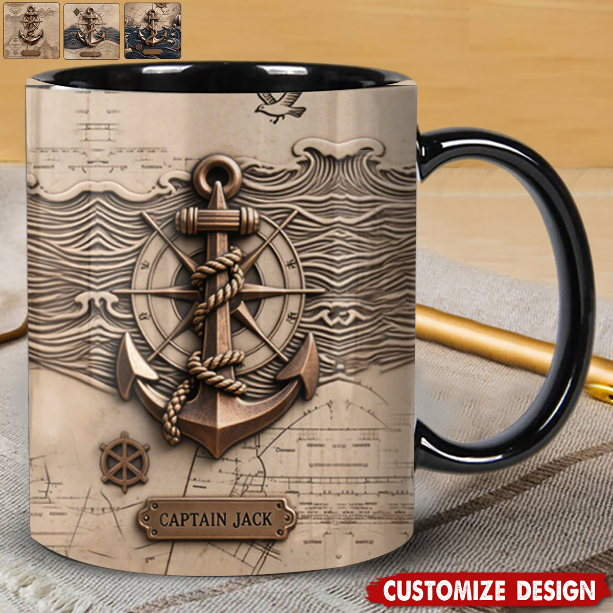 Nautical Anchor Vintage Nautical Map Fragment Personalized Coffee Mug