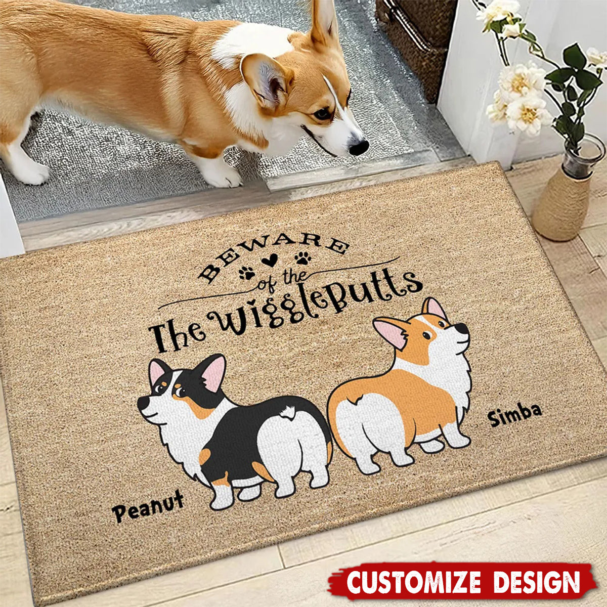 Corgi Wiggle Butt Club Dog Personalized Doormat