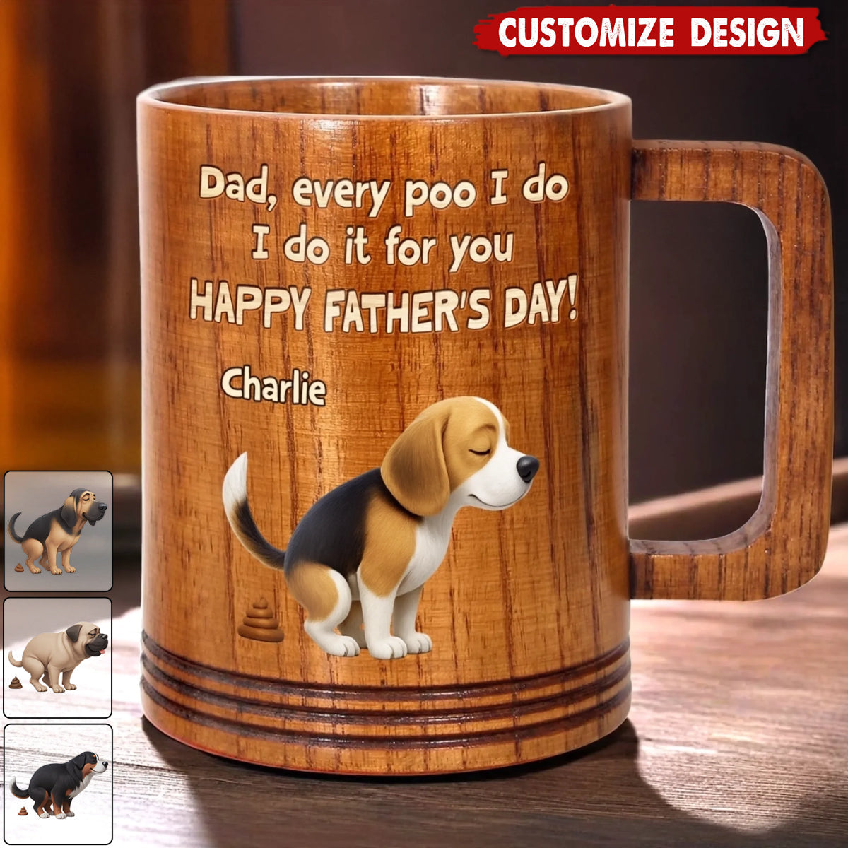 Pooping With Love, Just For You - Dog Personalized Wooden Mug - Father's Day Gift For Dad
