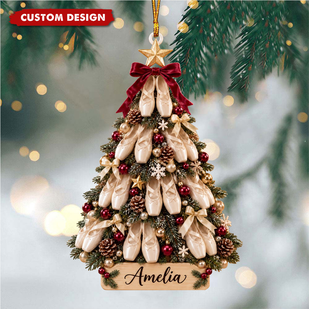 Personalized Ballet Shoe Christmas Tree Ornament,Ballet Dancer 2D Gift