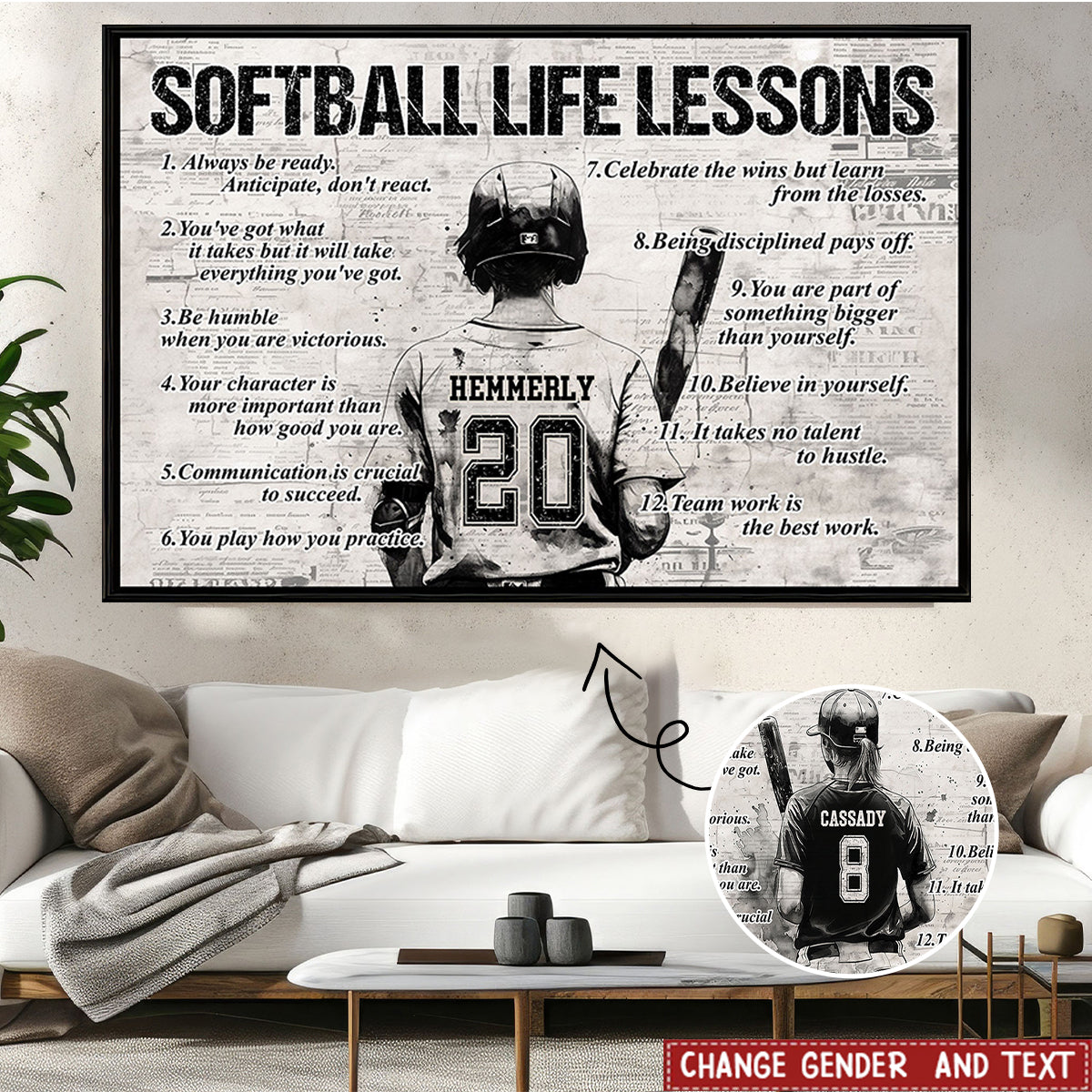 Softball Lessons Frame Personalized Softball Life Lessons Poster- Gift For Softball Lovers ...