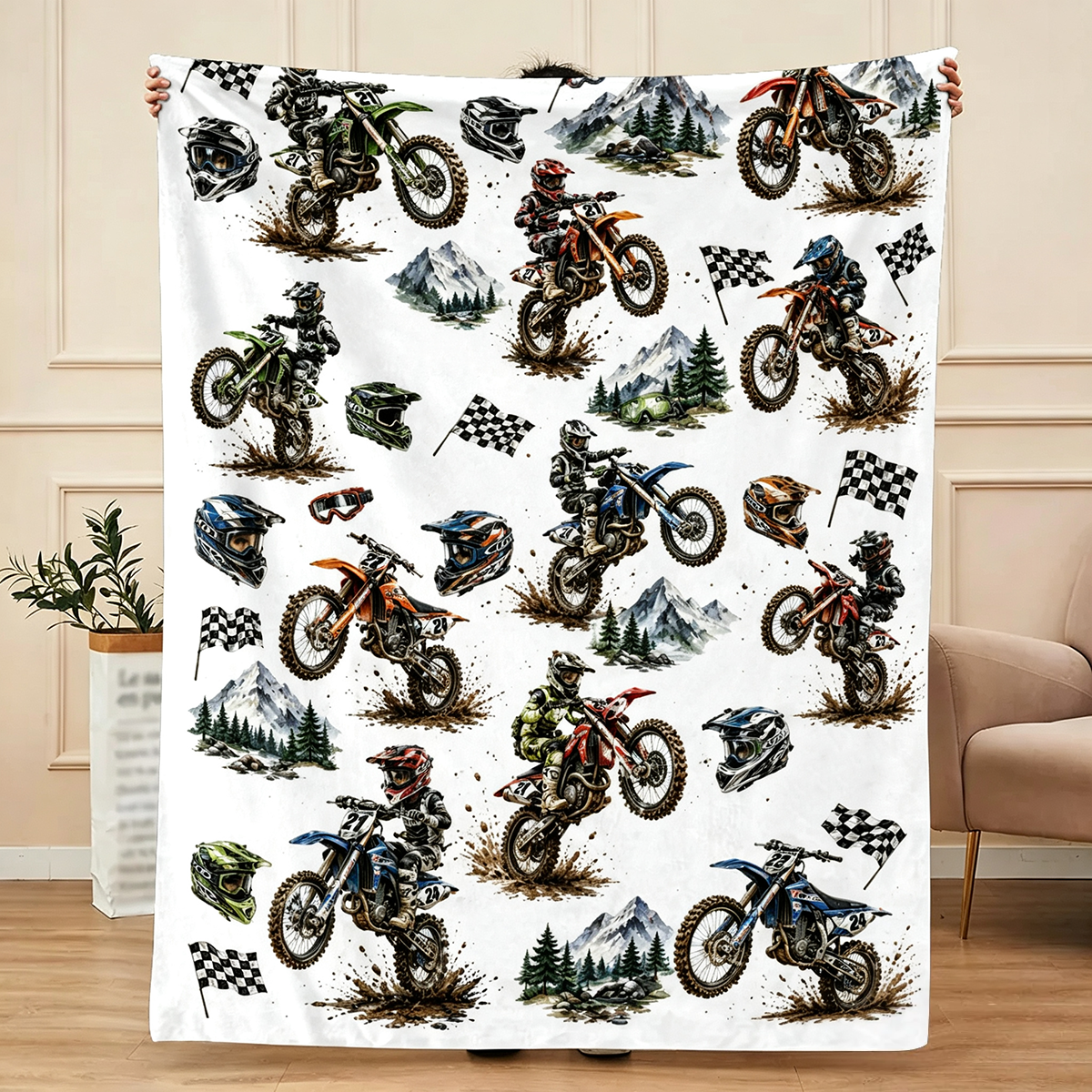 Personalized Dirt Bike Blanket for Boys | Custom Name Motocross Baby Blanket | Kids Motorcycle Birthday Gift | Dirtbike Nursery Decor Throw