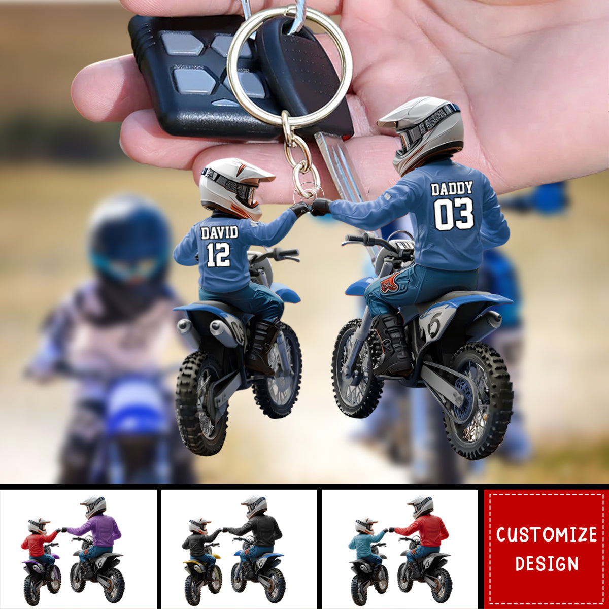 Dirt Bike Dad And Kid - Personalized Dirt Bike Acrylic Keychain