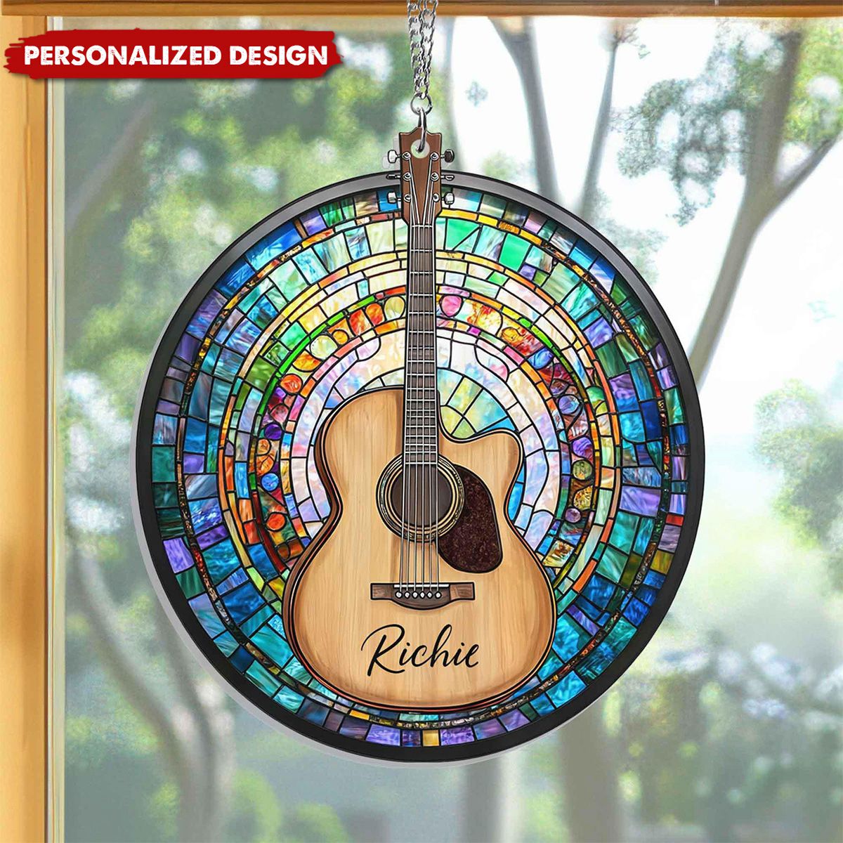 Personalized Guitar Suncatcher Hanging Ornament-Music Lover Gift