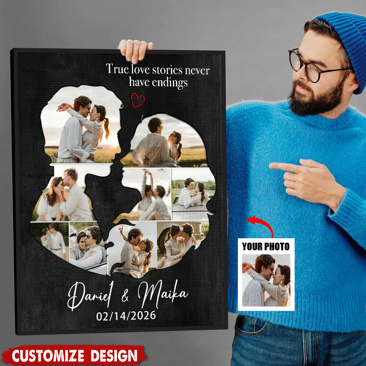 Personalized Couple Photo Poster - Gift For Husband Wife, Couples