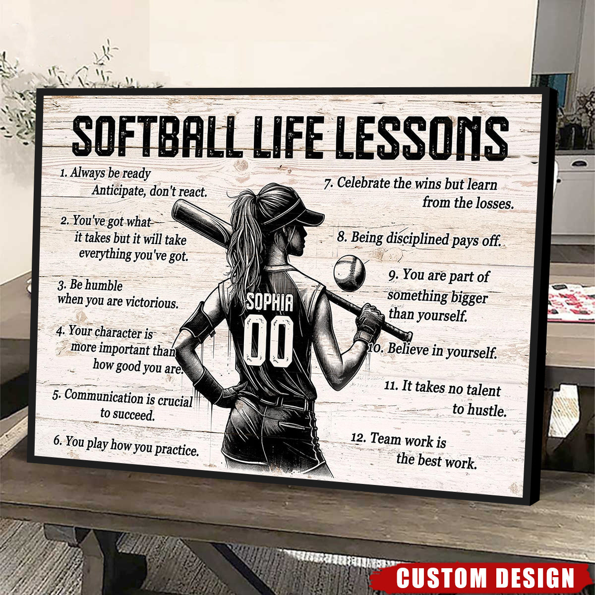 Softball Life Lessons Personalized Poster, Custom Softball Poster Print, Motivational Softball Gift for Girls, Women, Softball Players