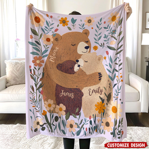 Personalized Mama/Nana Bear Flower Blanket - Gift for Mom Grandma