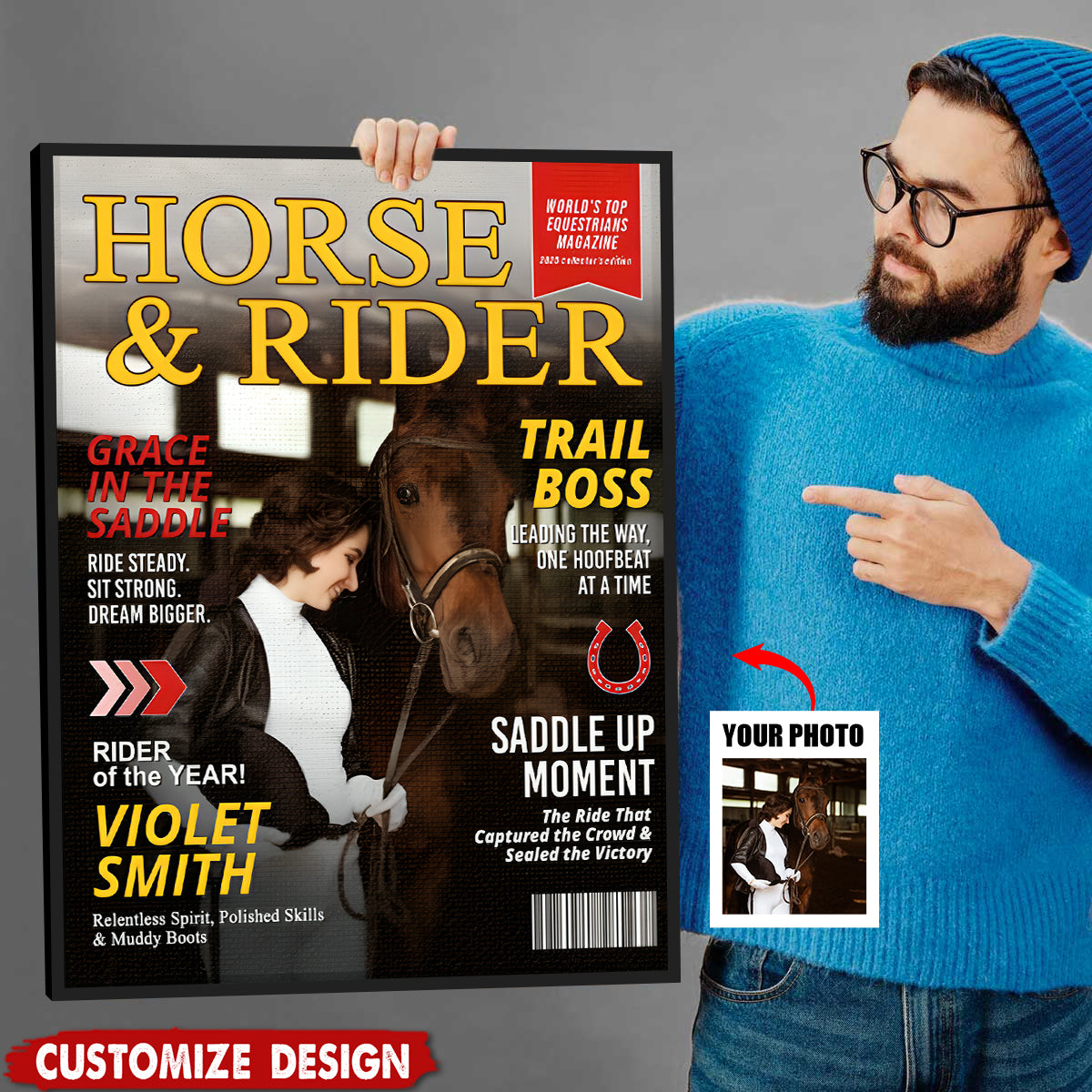 Personalized Horse and Rider Magazine Cover Poster - Equestrian Gift for Horse Lovers