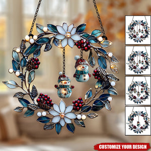 Personalized Snowman Family Acrylic Wreath Suncatcher