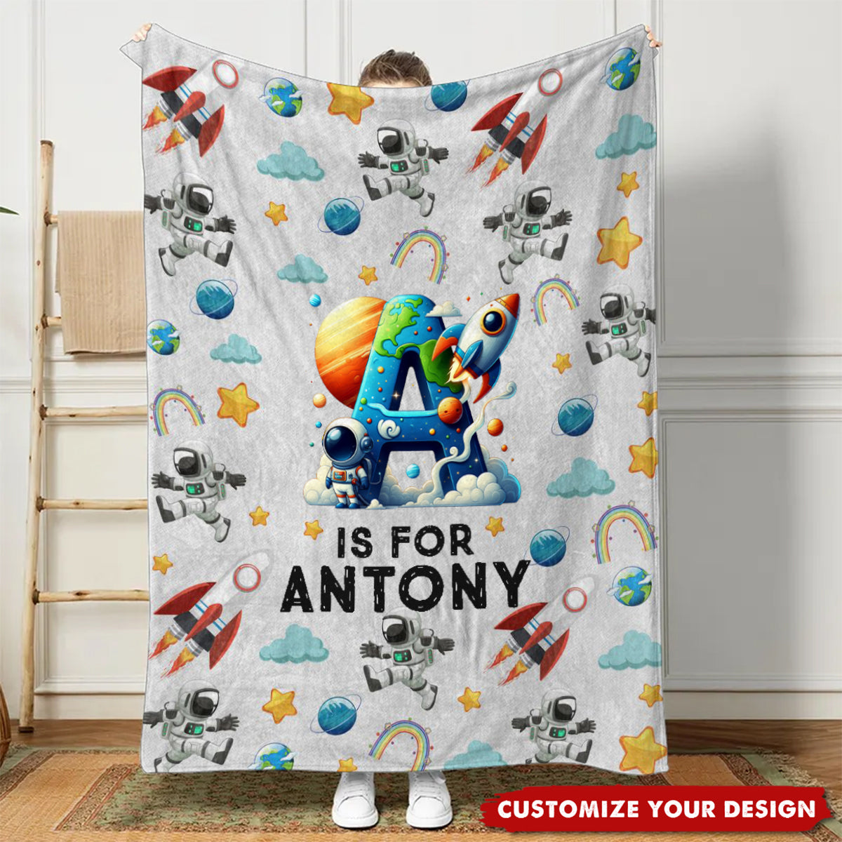 Monster Truck, Astronaut Letter - Personalized Kid Blanket