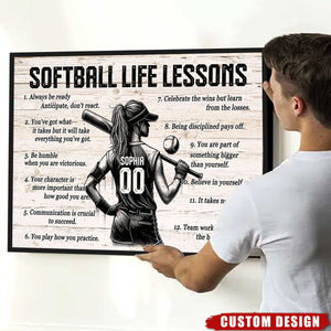 Softball Life Lessons Personalized Poster, Custom Softball Poster Print, Motivational Softball Gift for Girls, Women, Softball Players