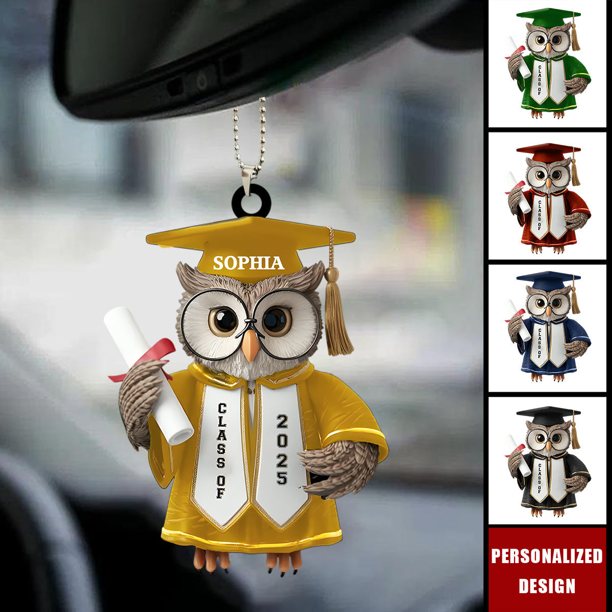 Hats Off,Goals On-Personalized Car Ornament-Graduation Gift