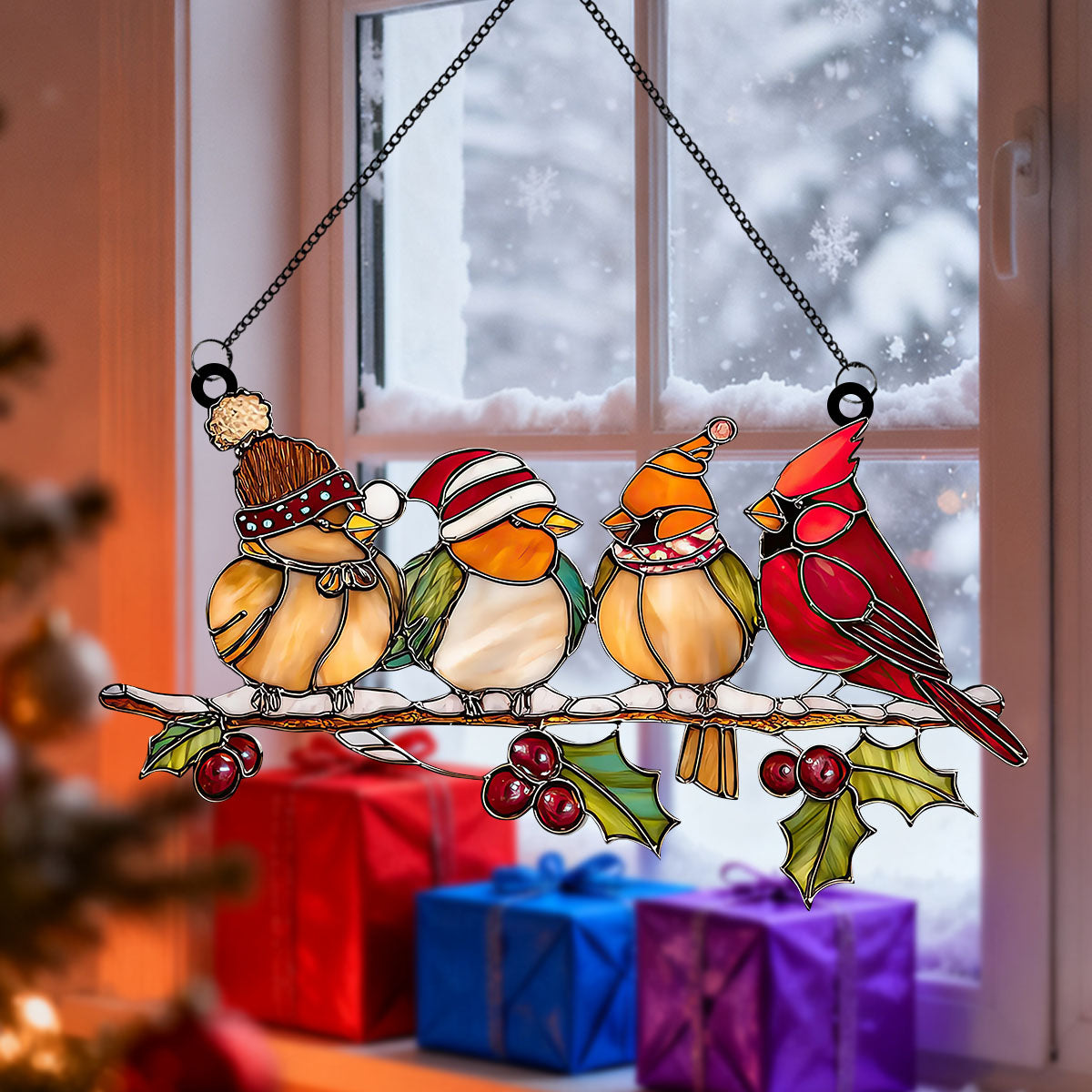 Christmas Birds Acrylic Window Suncatcher Ornament-Gift For Bird Lover