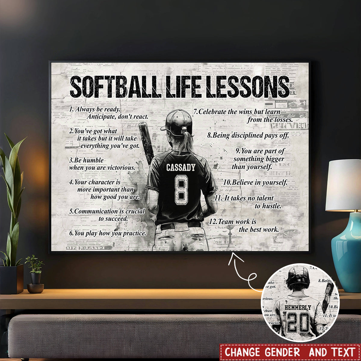 Softball Lessons Frame Personalized Softball Life Lessons Poster- Gift For Softball Lovers ...