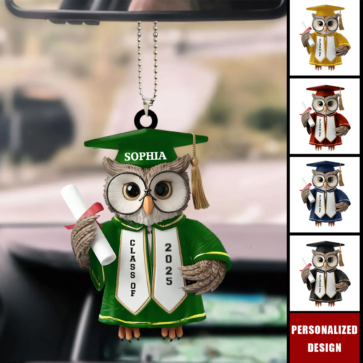 Hats Off,Goals On-Personalized Car Ornament-Graduation Gift