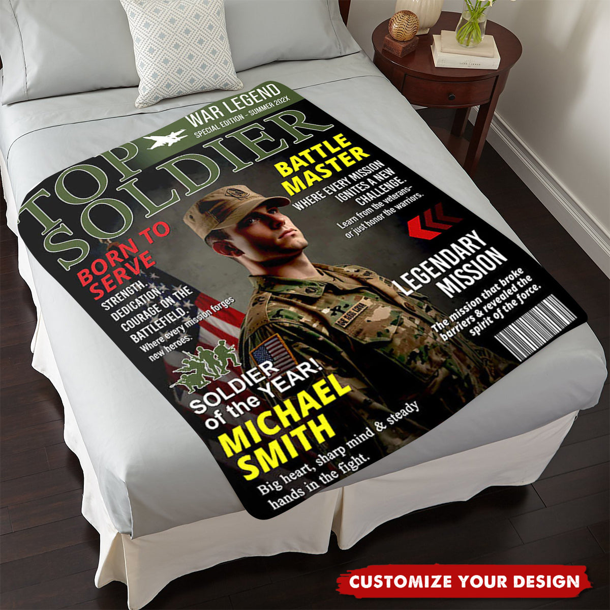 Personalized Army Gifts Soldier Custom Magazine Cover Blanket, Army Retirement Gift for Navy Marine Air Force