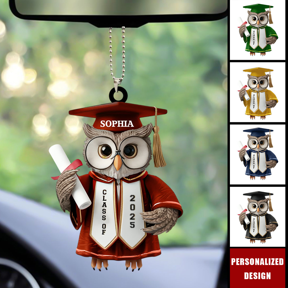 Hats Off,Goals On-Personalized Car Ornament-Graduation Gift