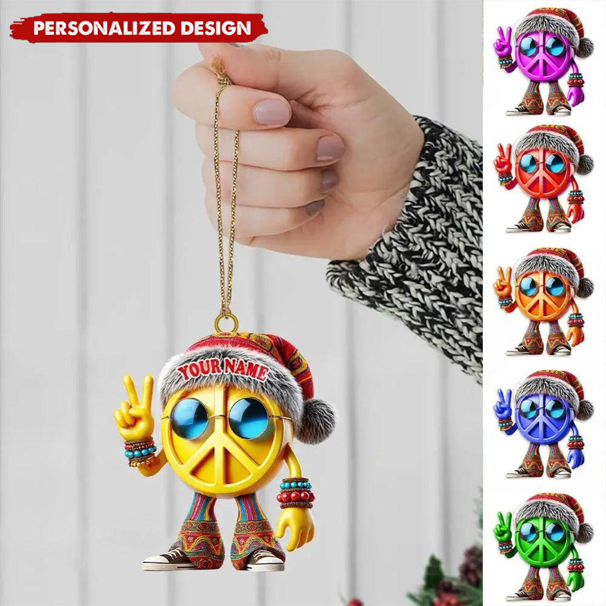 Custom Name Hippie Love Ornament, Christmas Gift Decoration