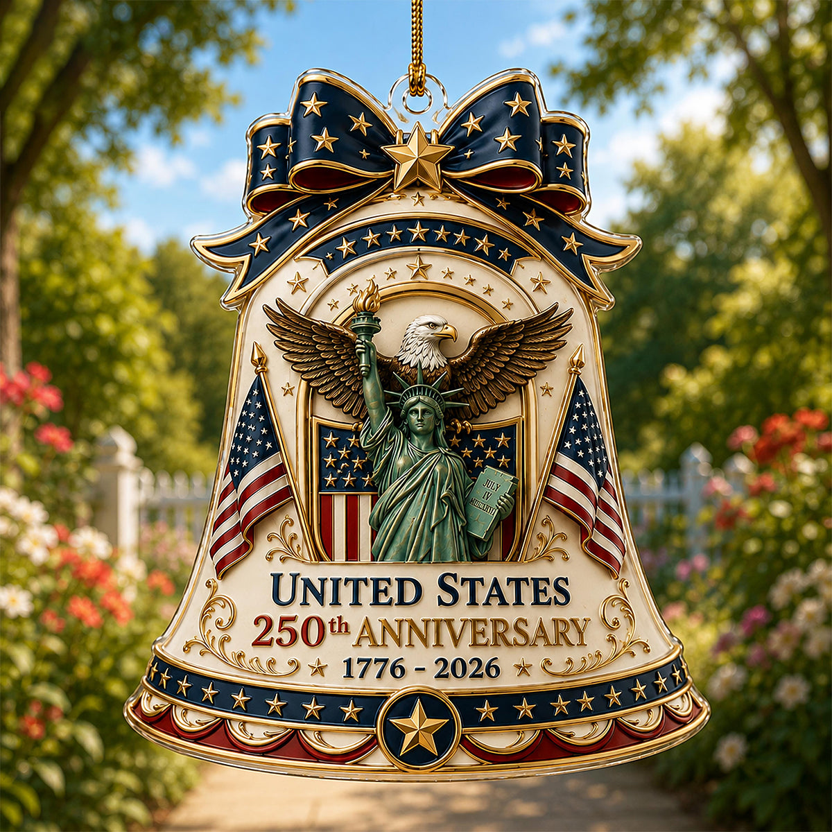 America 250th Anniversary Acrylic Ornament, 250 Years of The United States Bell Ornament, Patriotic Decor, Independence Day Gift, 1776-2026