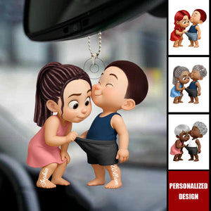Funny Cartoon Couple-Personalized Acrylic Car Ornament-Anniversary Gift for him, her