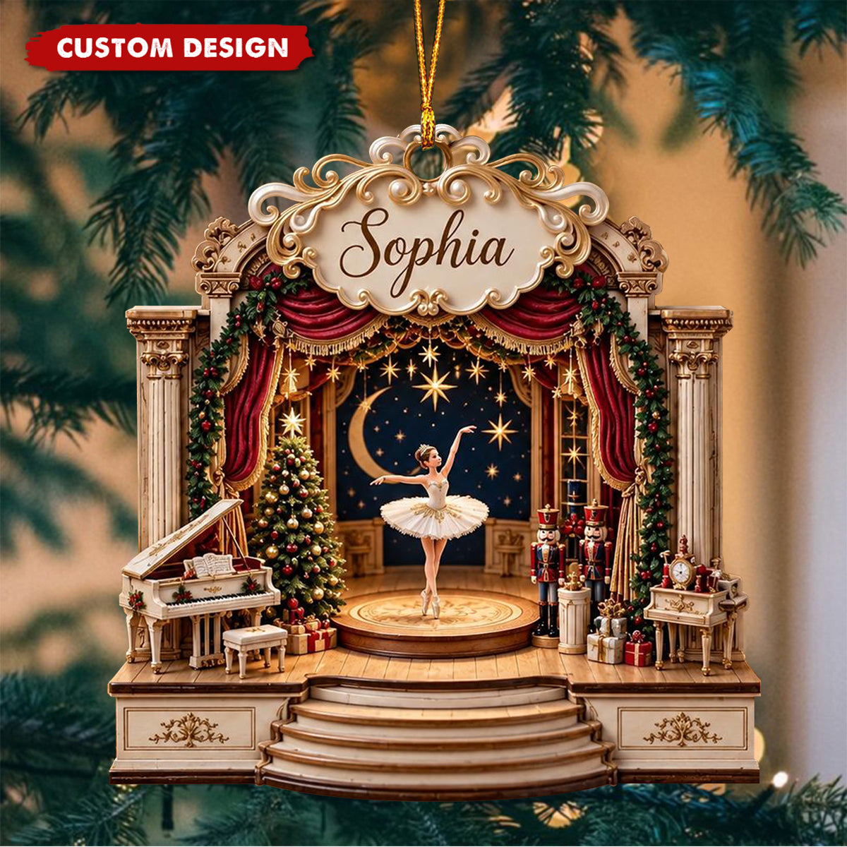 Personalized Ballet Stage Ornament,Ballerina Christmas Ornament Dancer Holiday Gift