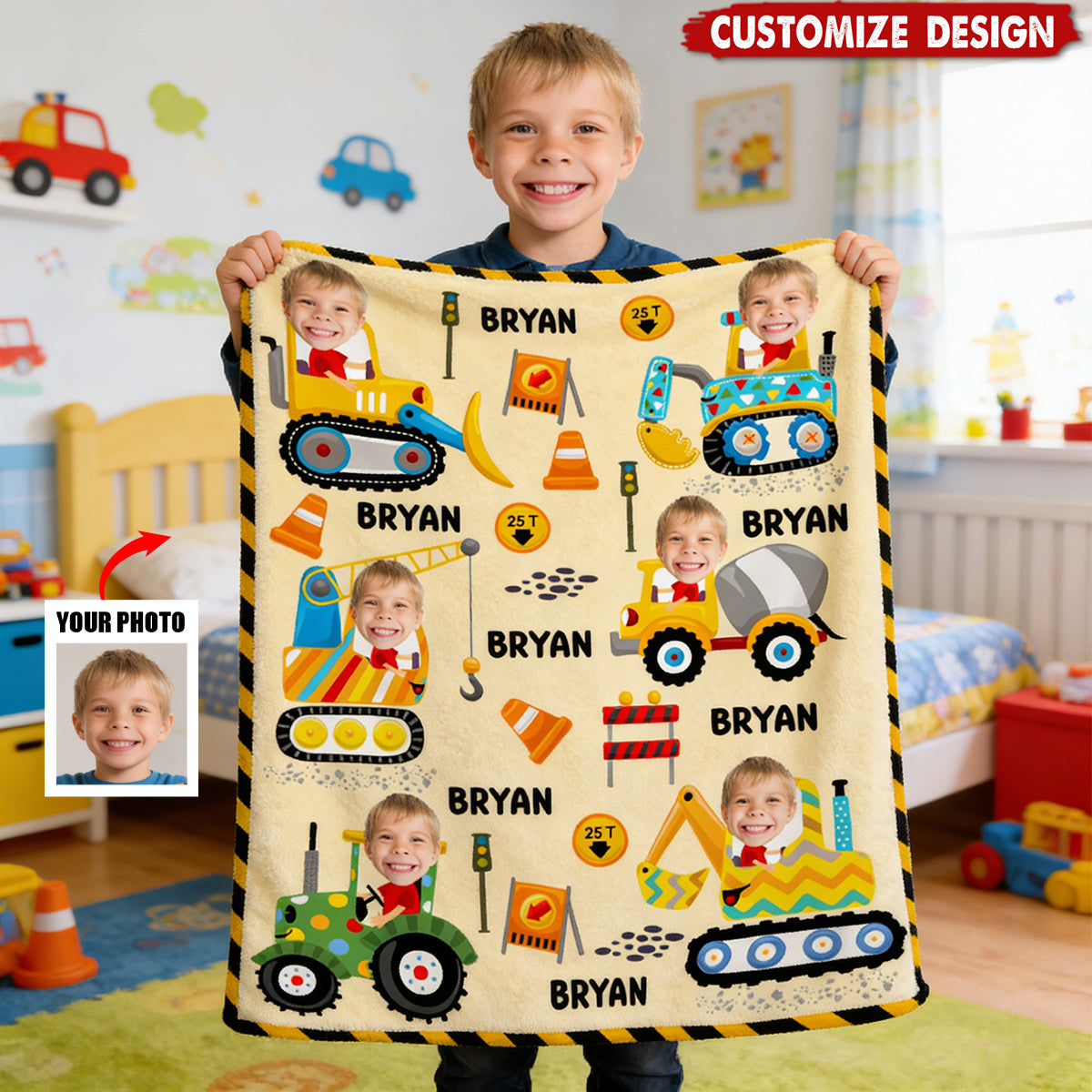 Construction Machines - Personalized Blanket - Gift For Kids