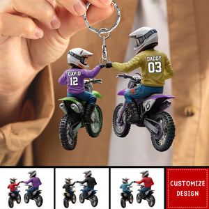 Dirt Bike Dad And Kid - Personalized Dirt Bike Acrylic Keychain