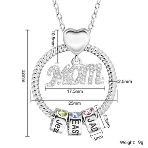 Personalized Circle Pendant With Birthstone Beads Necklace - Gift For Mom Grandma