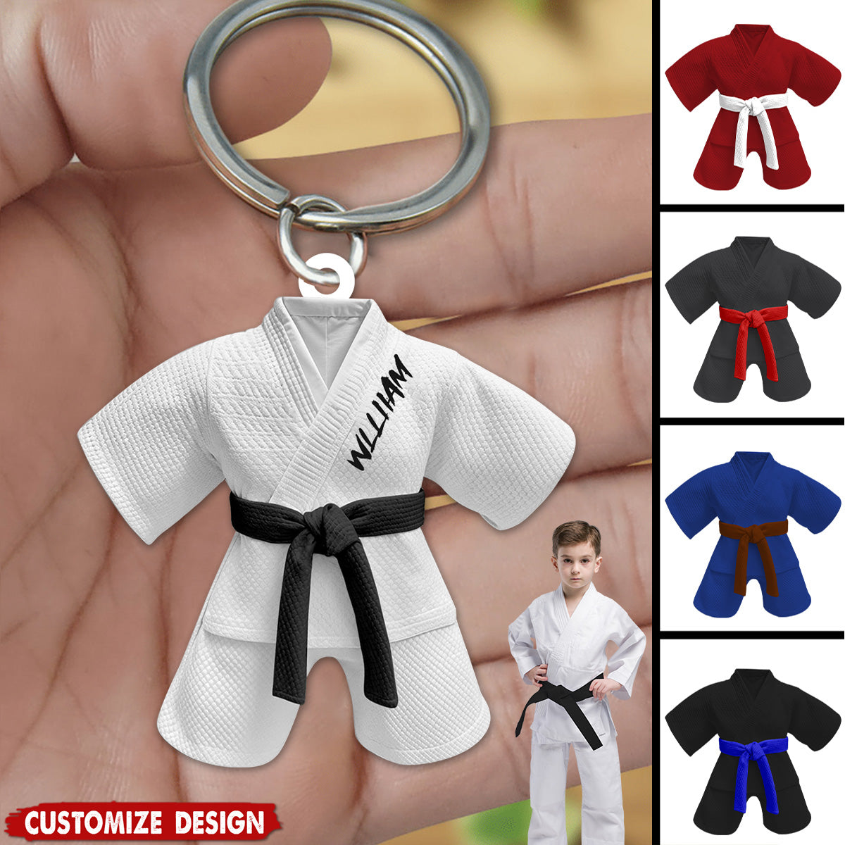 Personalized Black Belt Kid Uniform Keychain - Gift For Jiu-Jitsu,Karate Lovers