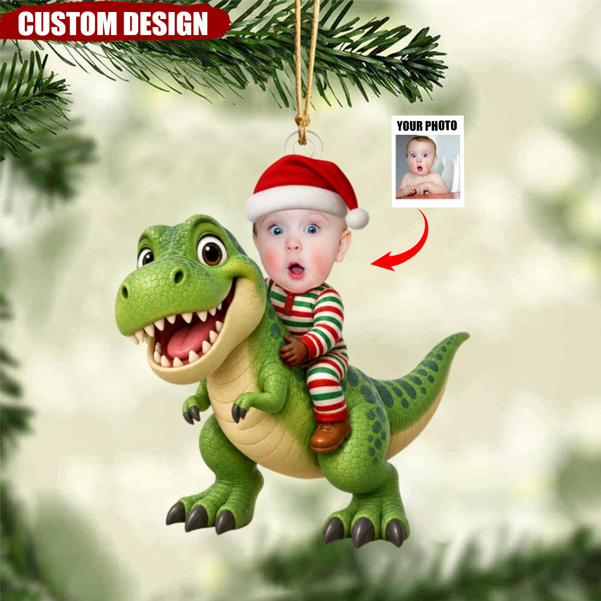 Personalized Kid With Dinosaur Design For Boy Girl - Personalized Photo Ornament