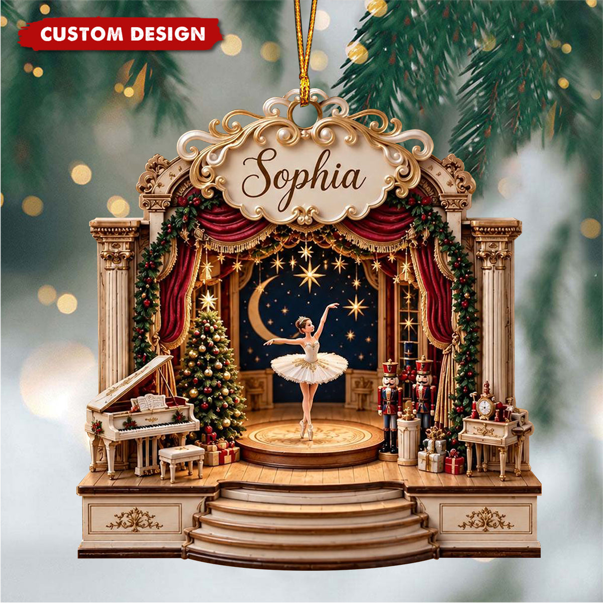 Personalized Ballet Stage Ornament,Ballerina Christmas Ornament Dancer Holiday Gift