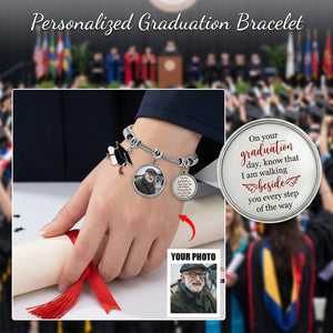 Graduation Walking Beside You Every Step - Personalized Memorial Bracelet With Photo Charms