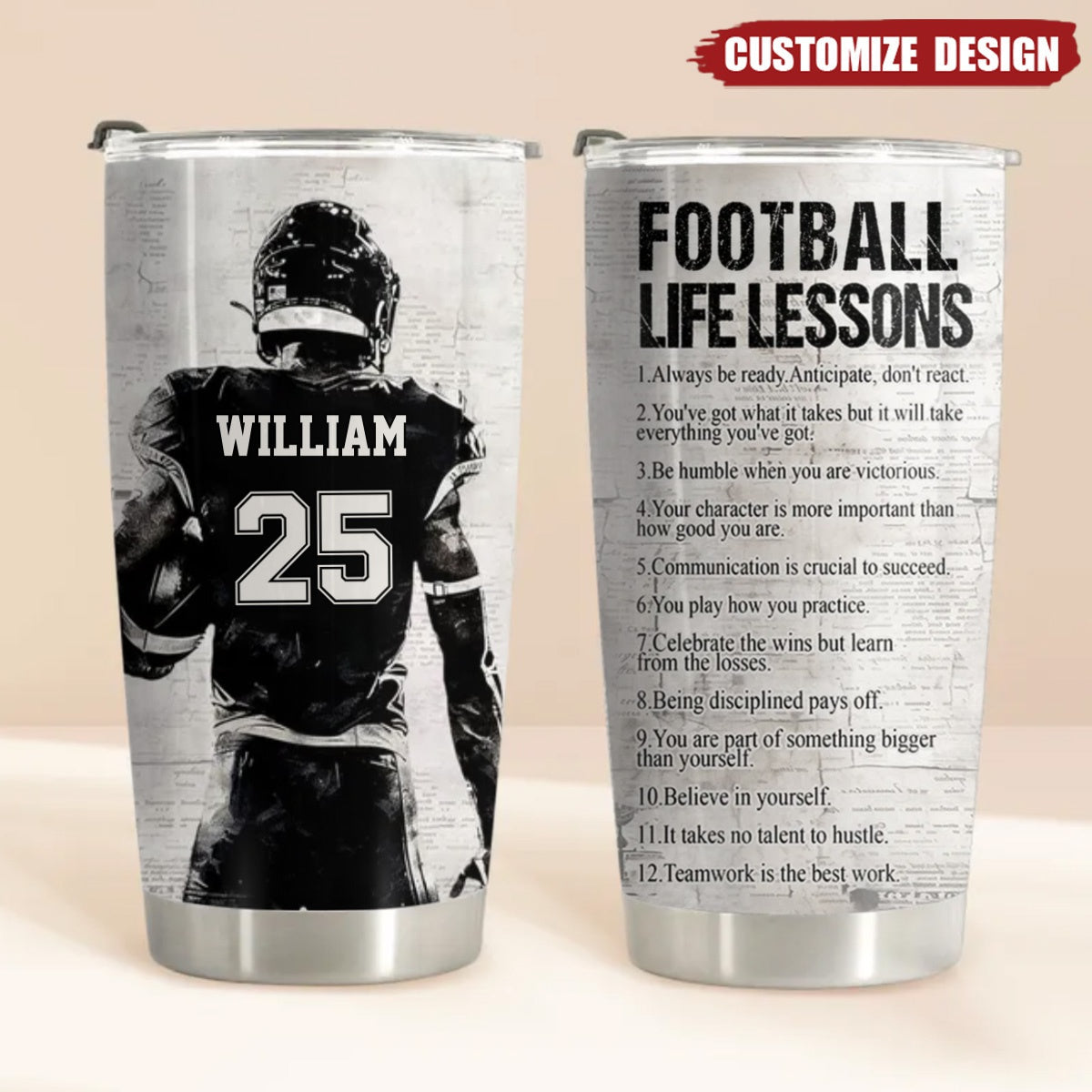 Personalized American Football Life Lessons Tumbler - Gift For American Football Lovers