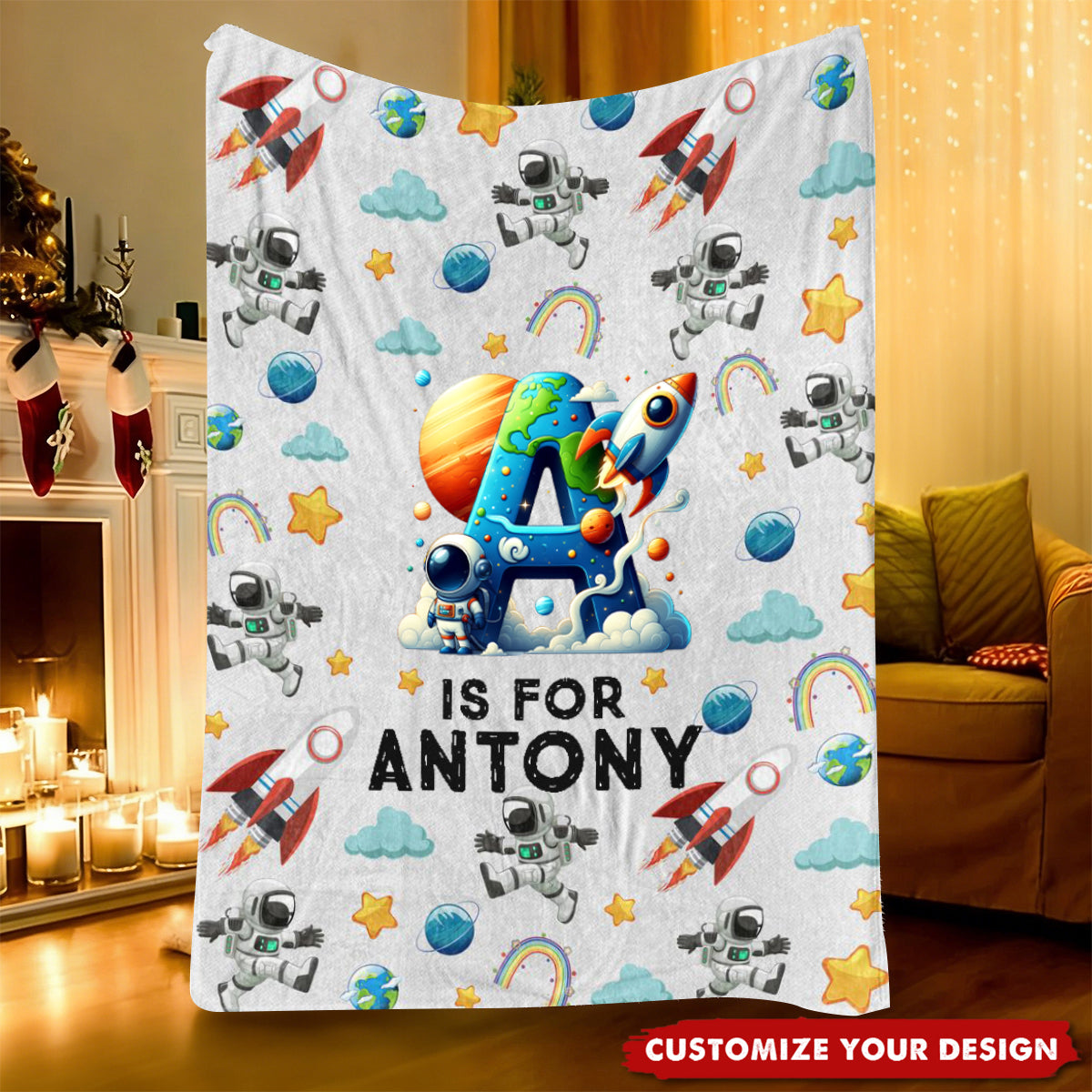 Monster Truck, Astronaut Letter - Personalized Kid Blanket