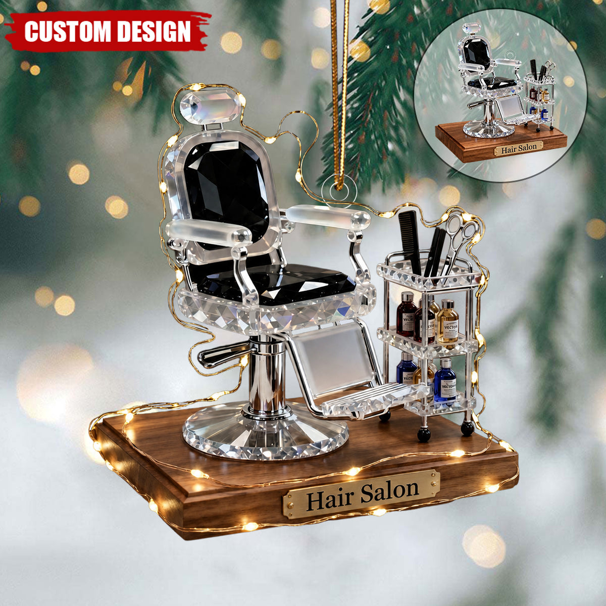 Personalized Hair Salon 2D Ornament, Hairstylist Gift