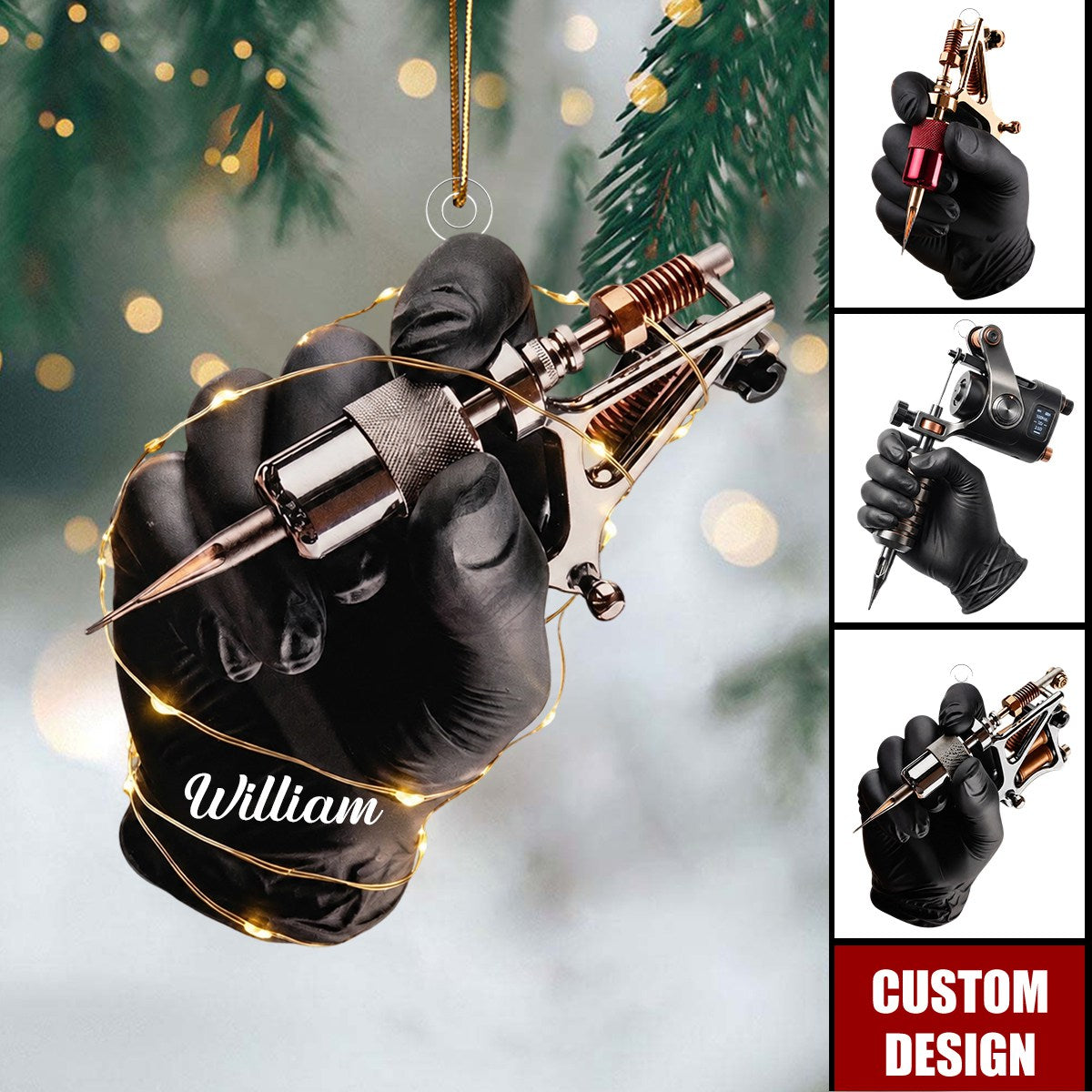 Personalized Tattoo Machine Christmas Ornament,Tattoo Artist Gift, Tattooist Ornament