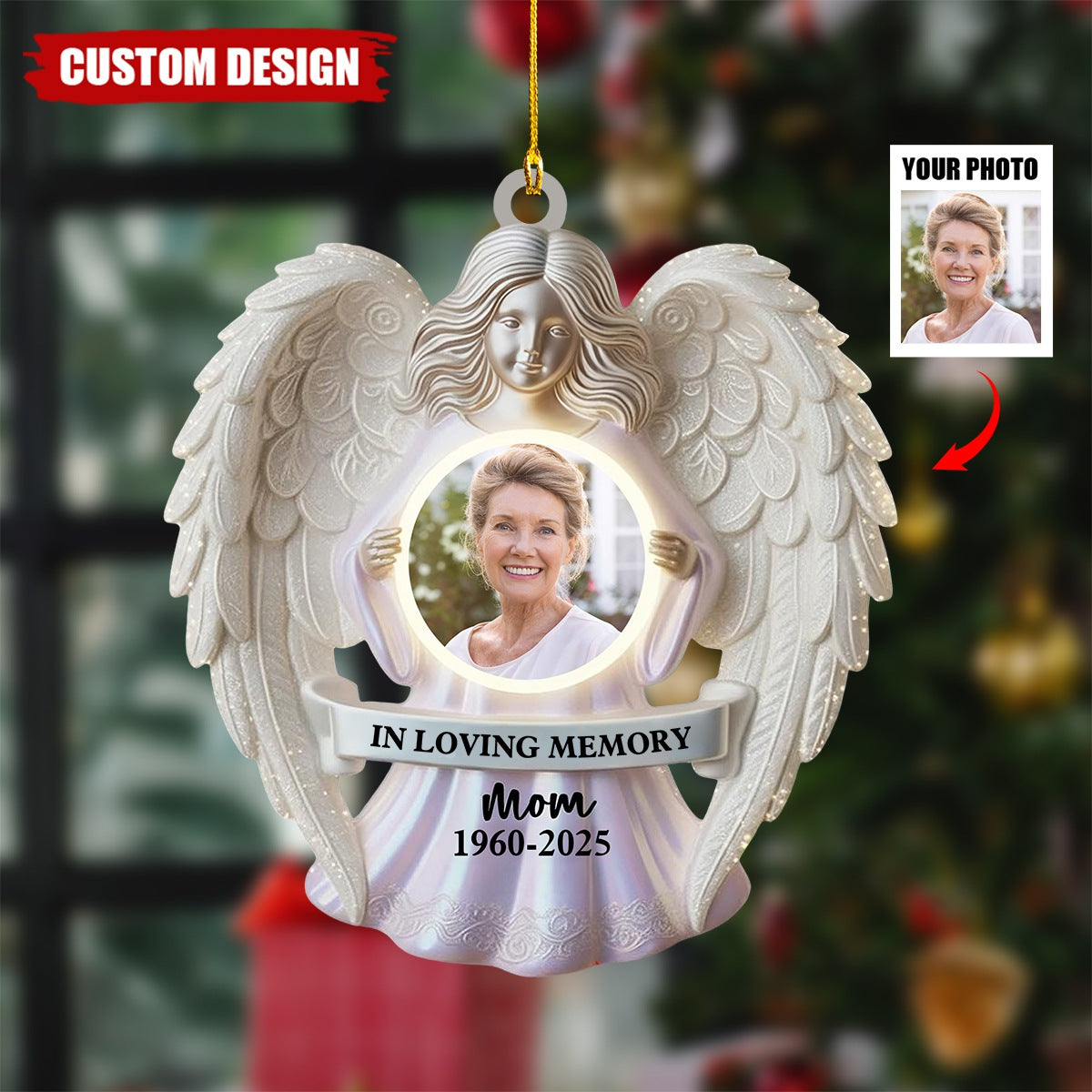 Personalized Memorial Acrylic Ornament Safe In The Arms Of Jesus, Christmas In Heaven, Religious Sympathy Gift, Remembrance Keepsake Gift