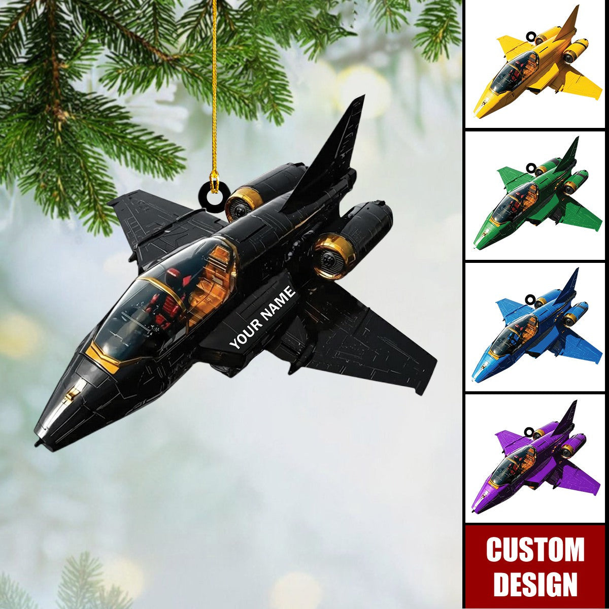 Personalized Fighter Jet Christmas Ornament- Military Pilot Gift