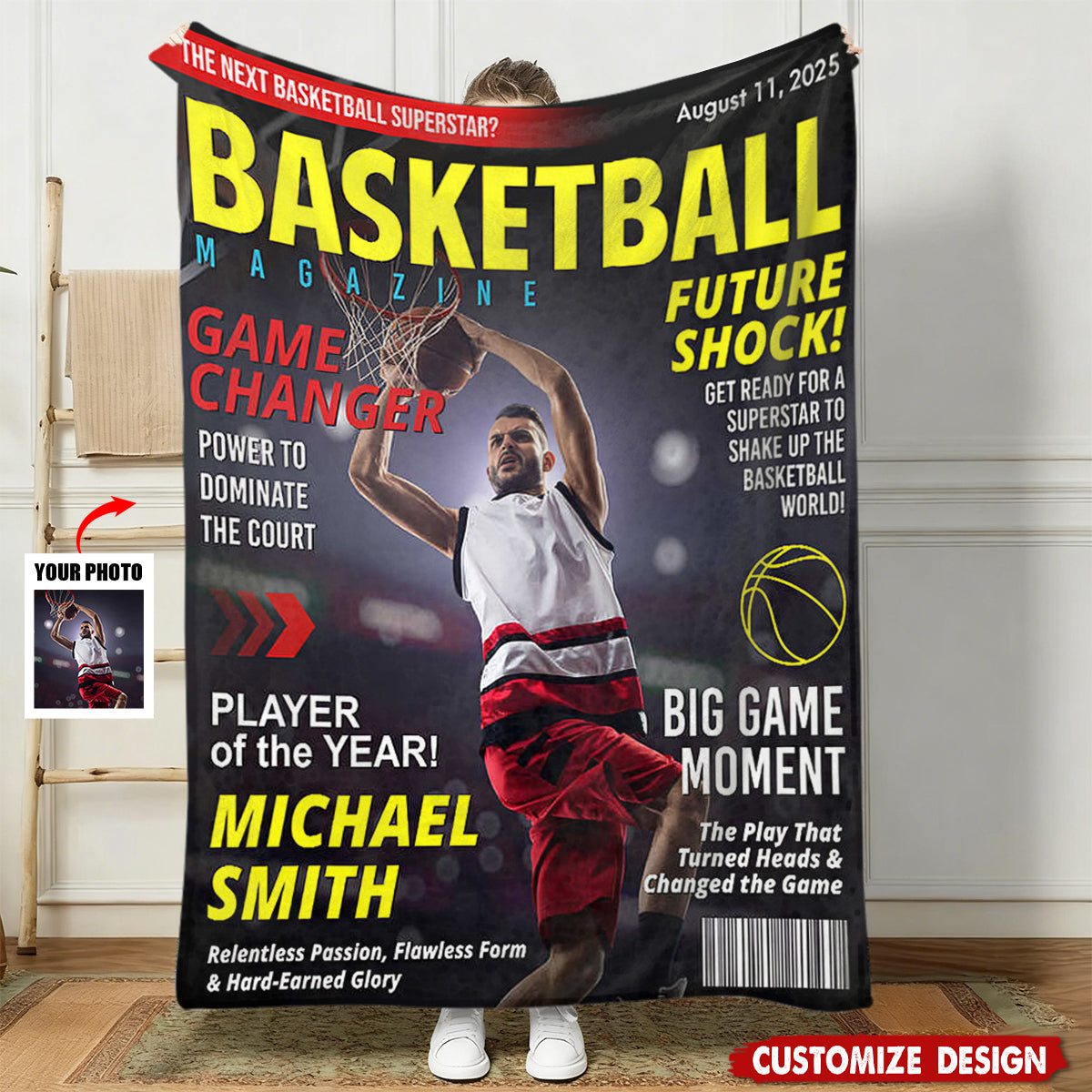Personalized Basketball Magazine Cover Blanket - Basketball Lovers Gift