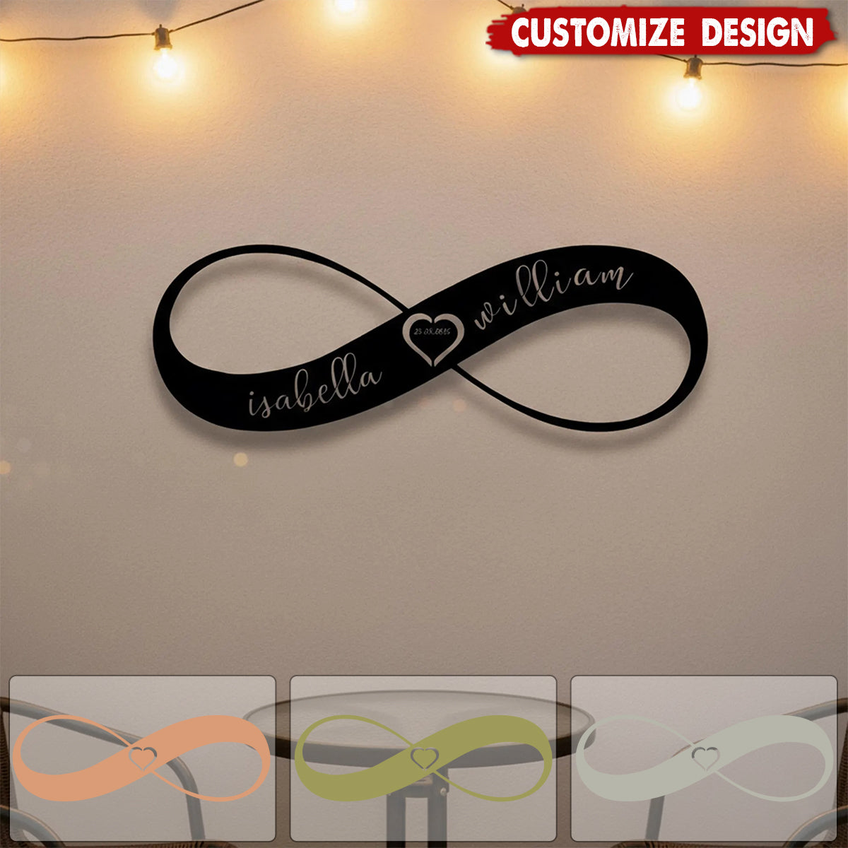 Personalized Infinity Heart Metal Wall Art: Couple Names & Date