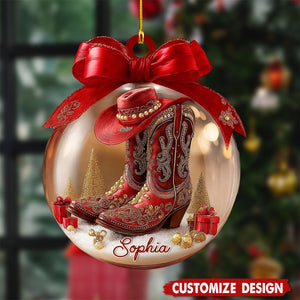 Personalized Cowgirl Boots Christmas Ornament - Gifts For Cowgirl