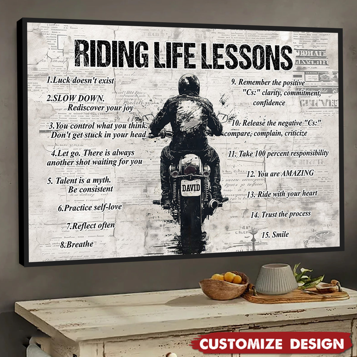 Personalized Motivational Quote Riding Life Lessons Poster - Gift For Biker