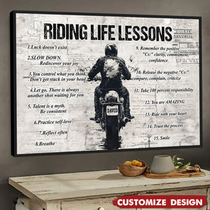 Personalized Motivational Quote Riding Life Lessons Poster - Gift For Biker
