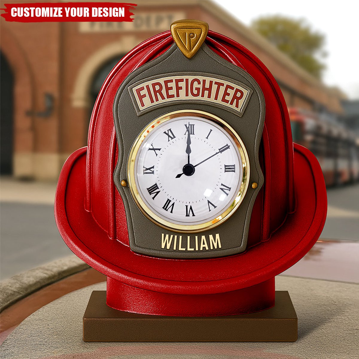 Firefighter Helmet Desk Clock Plaque - Personalized Gifts For Firefighter
