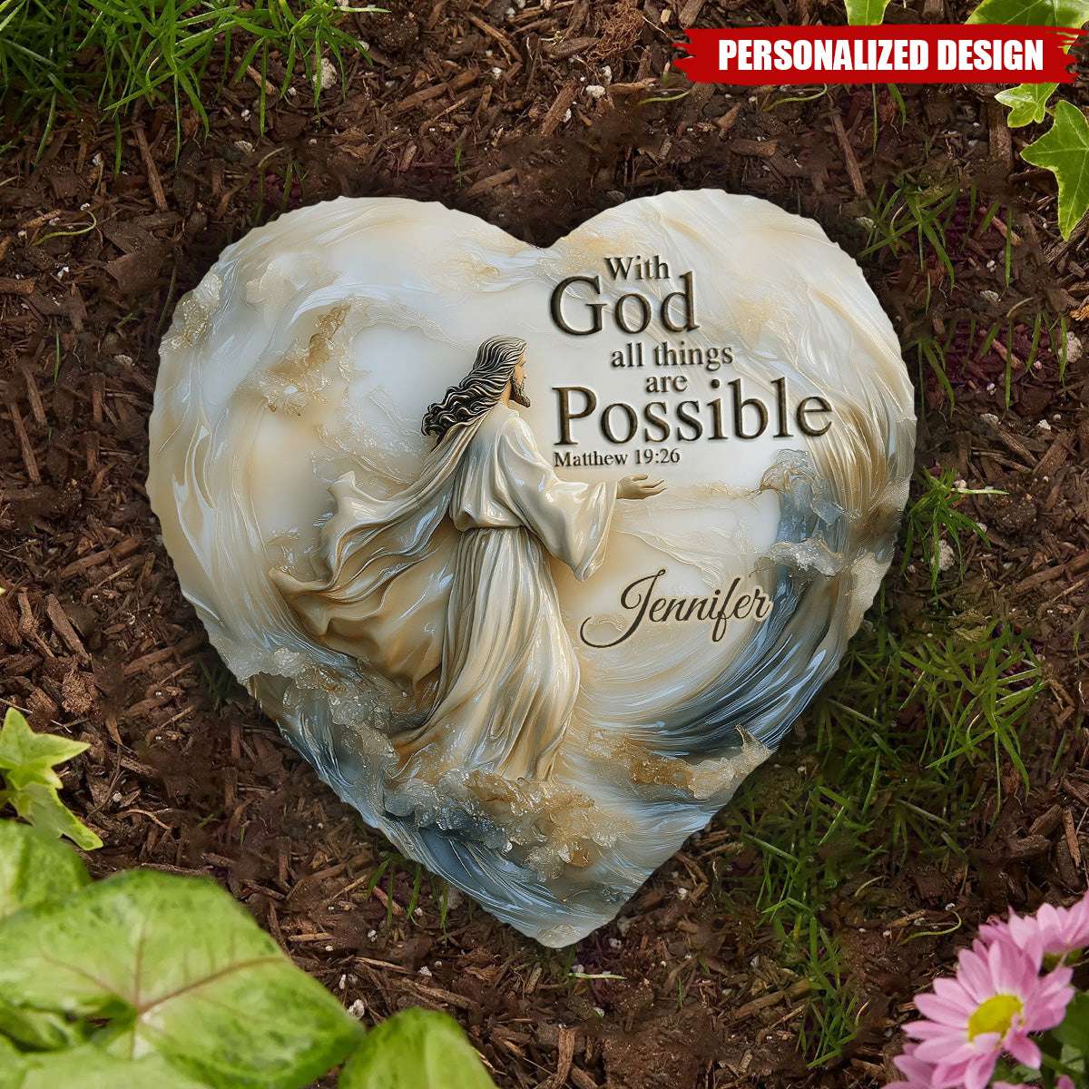 With God All Things Are Possible-Personalized Christian Heart Shaped Stone
